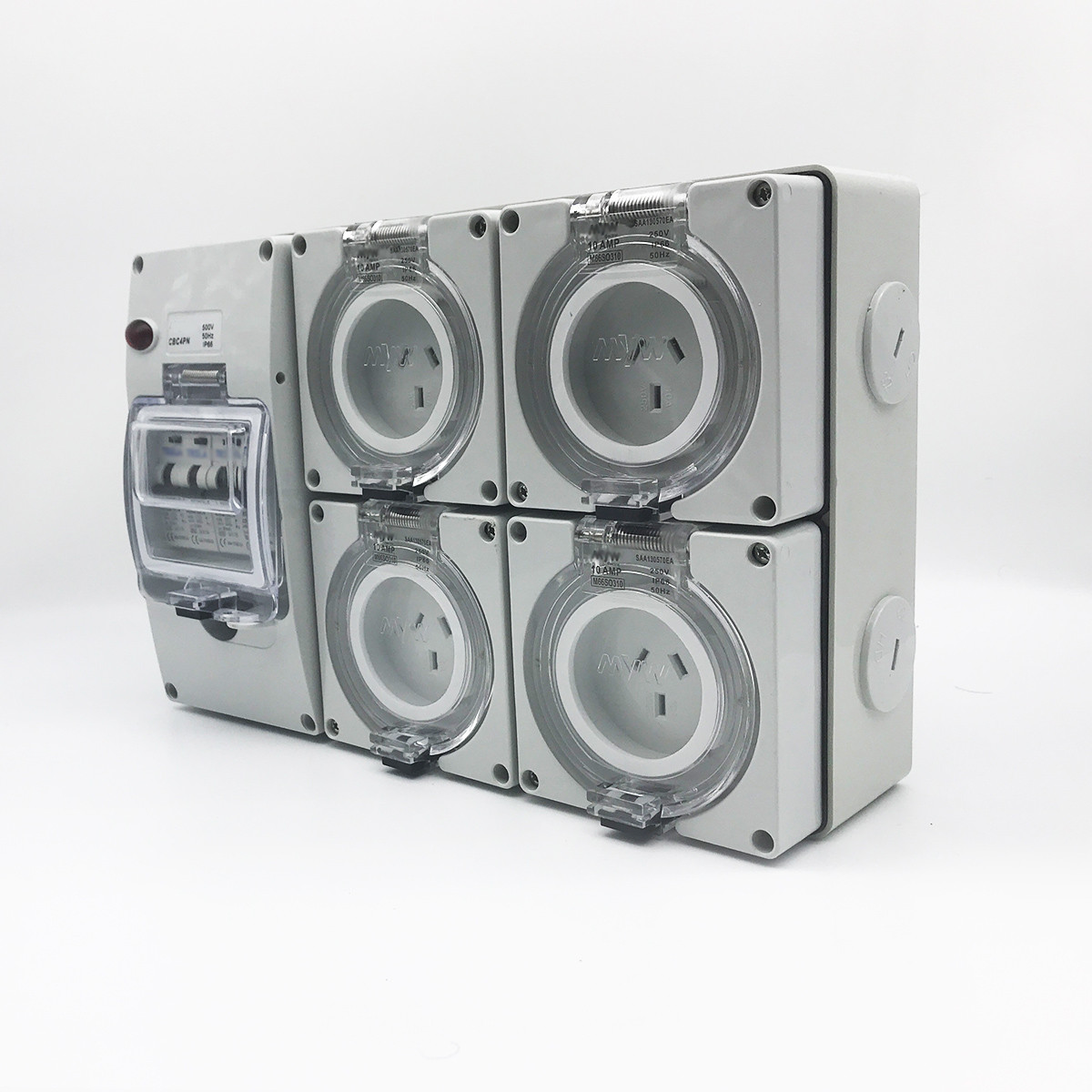 10A AMP RCD Protected 4x 3 Pin Sockets Outlet Weather Proof IP66 Switchboard