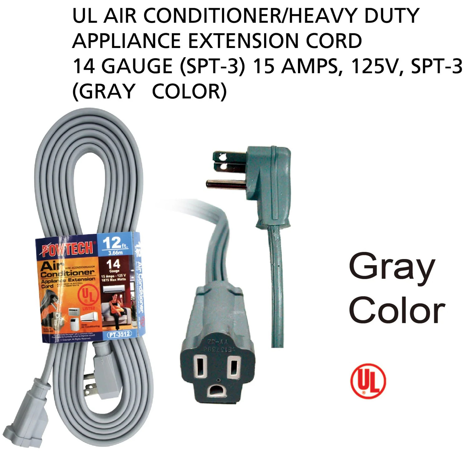 12′ Foot 14 Gauge 3-Prong Heavy Duty Appliance Extension Cord – UL Certified