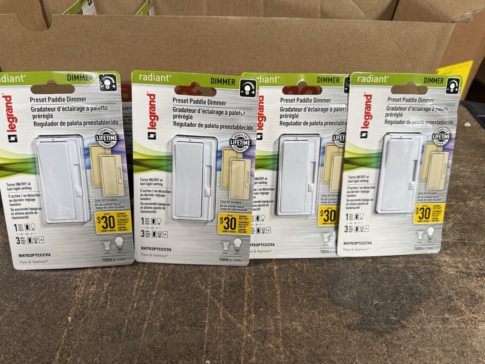 4x Legrand Radiant 700W 3-Way 1-Pole Dimmer Switch – White RH703PTCCCV6