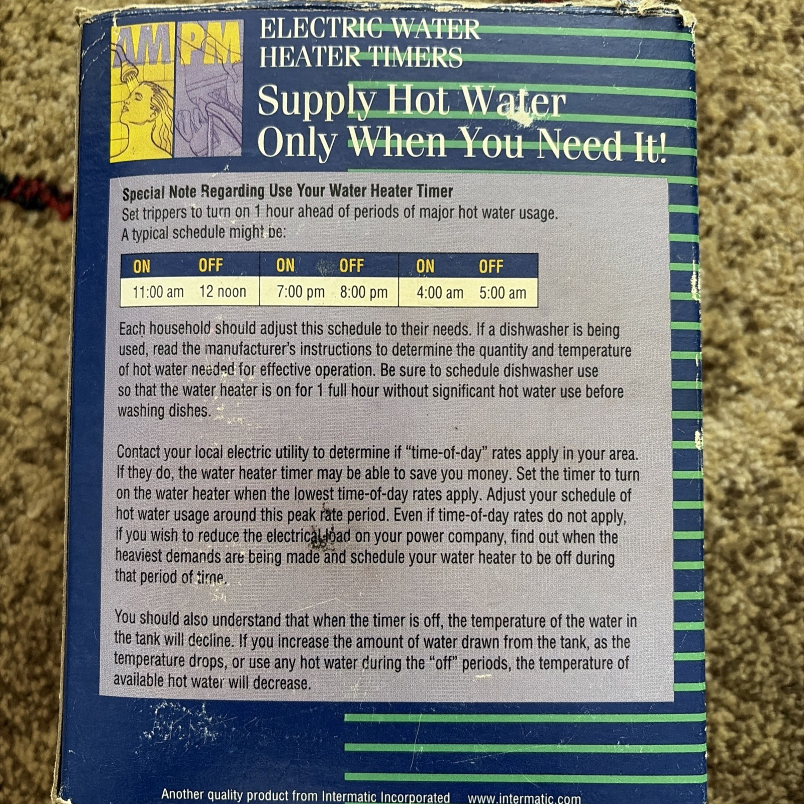 Intermatic Electric Water Heater Timer WH 21 6250 watts 25 amps 250 volts 60Hz