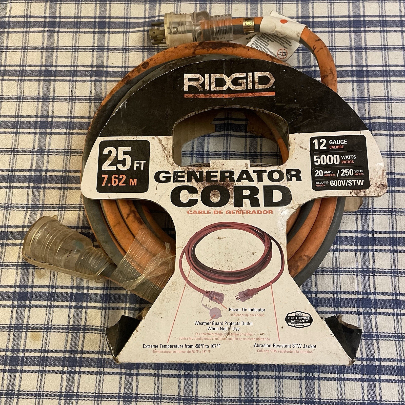 Ridgid Generator Power Cord 25 ft 12 Gauge 20 Amps 5000 Watts