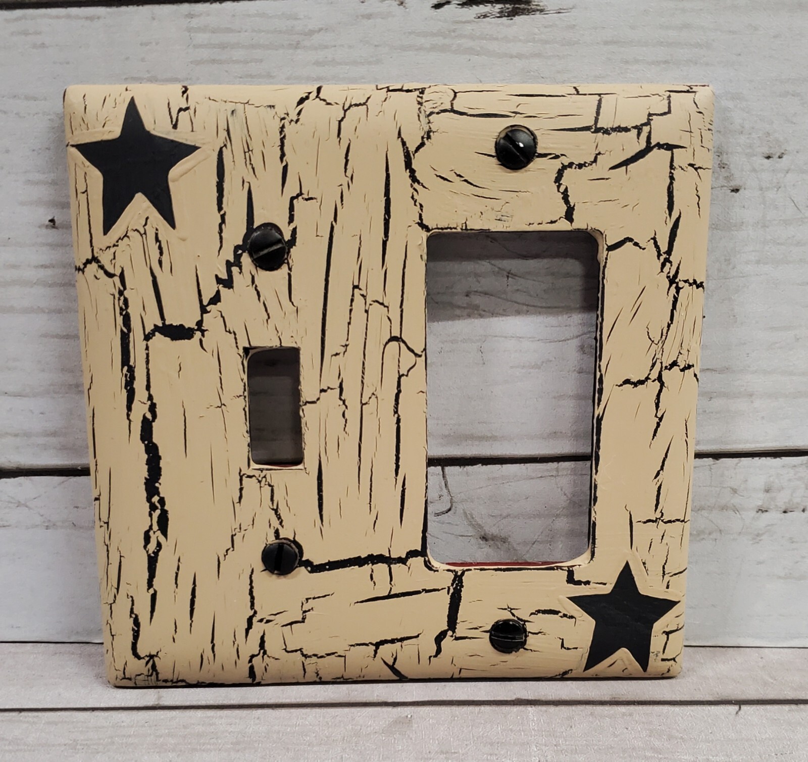 Crackle Painted Coffee Brown with Cream Star Wall Plates, Switch, GFI, Outlet