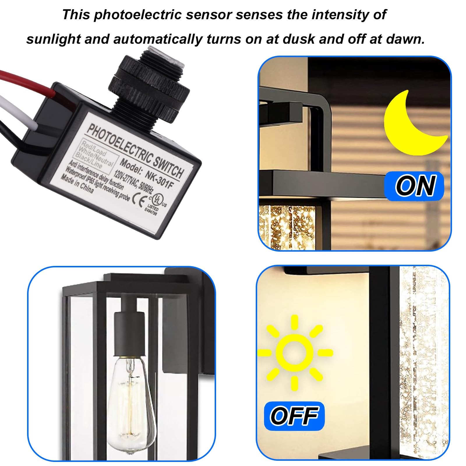 Unbranded 120V-277V AC Photocell Light Sensor Switch, Automatic Dusk to Dawn