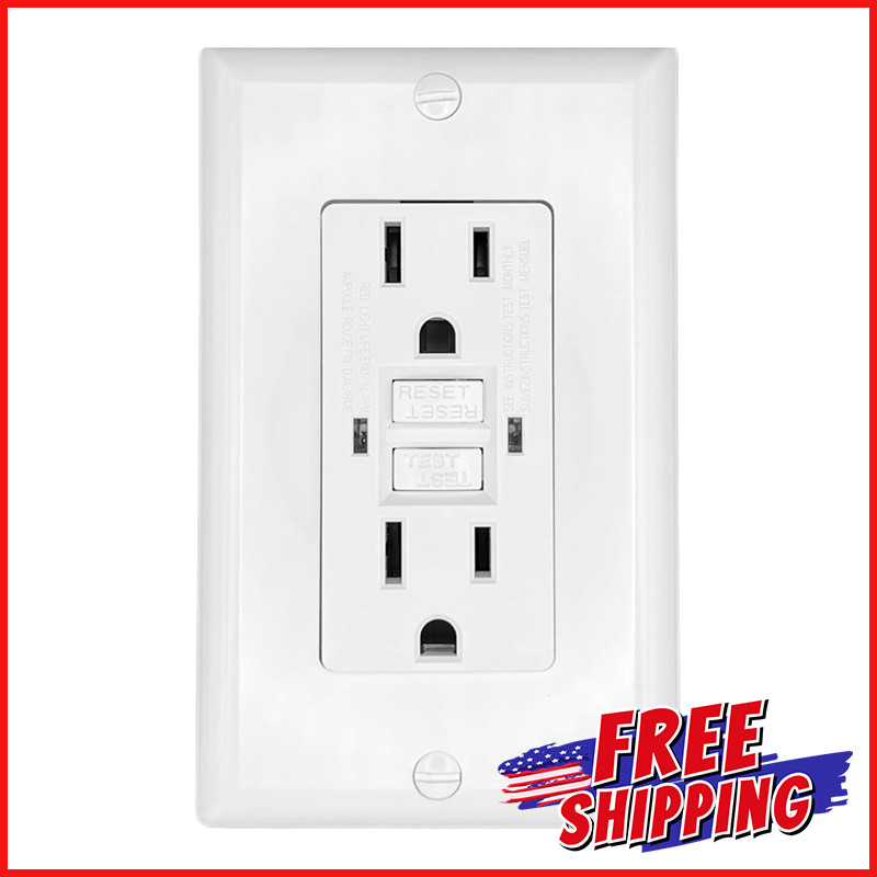 DUAL GFCI OUTLET WITH COVER PLATE Dual Safety Receptacle Tamper Resistant Plug