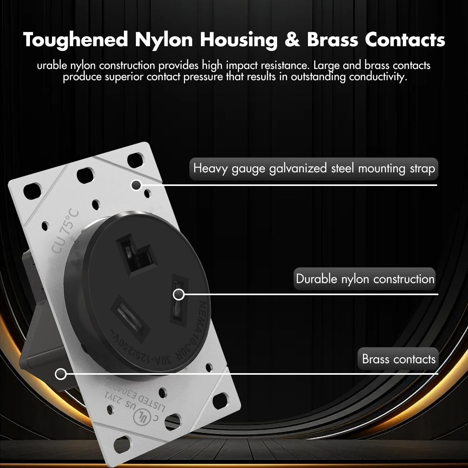 NEMA 10-30R,30 Amp Receptacle Flush Mounting Outlet, 3 Pole, 3 Wire 125V / 250V