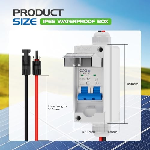 Solar Panel Disconnect Switch, 20 Amp DC 500V Breaker Box PV DC500V 20A