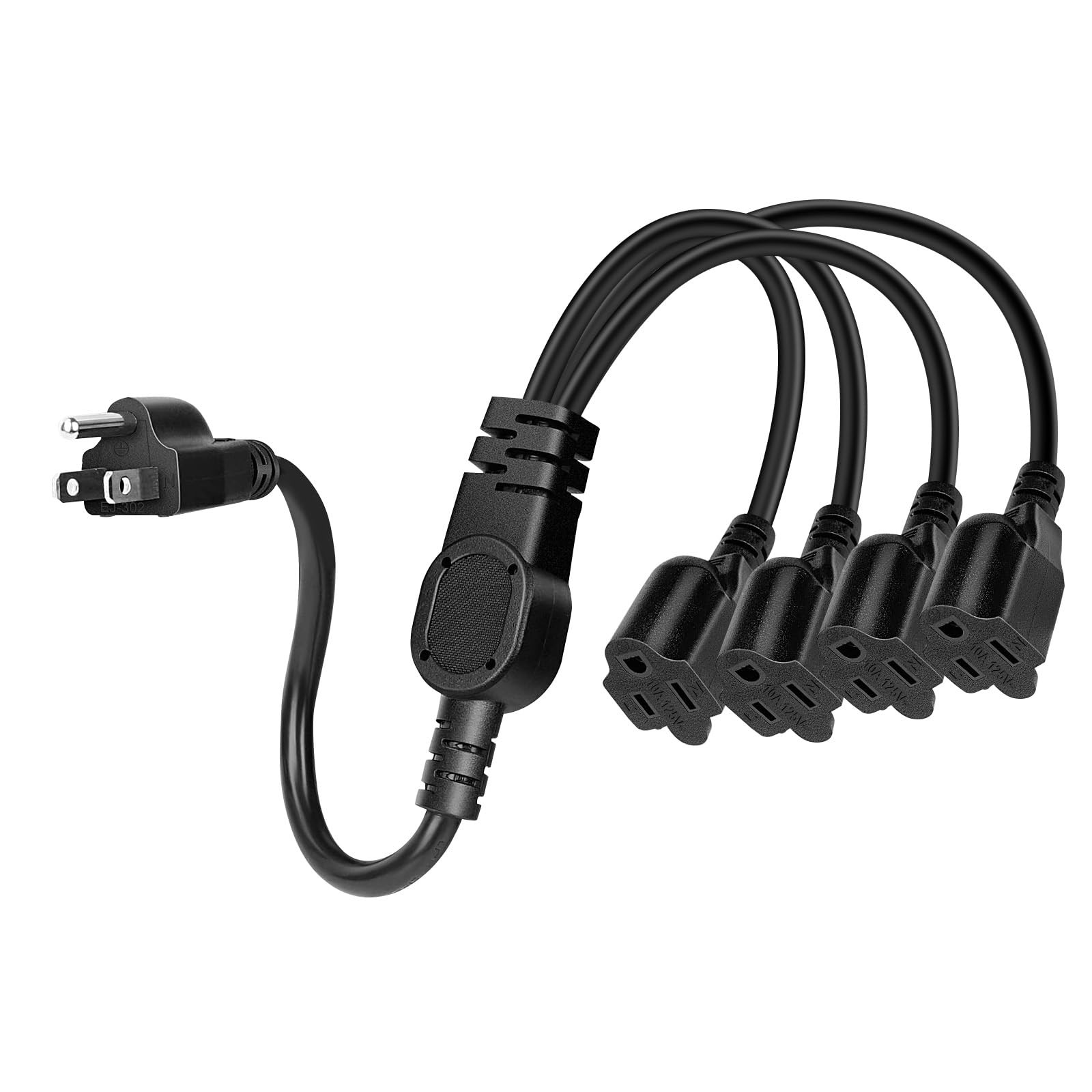 1.5 FT 1-to-2 Outlet Splitter Short Extension Cord 3-Prong 3-Way Power