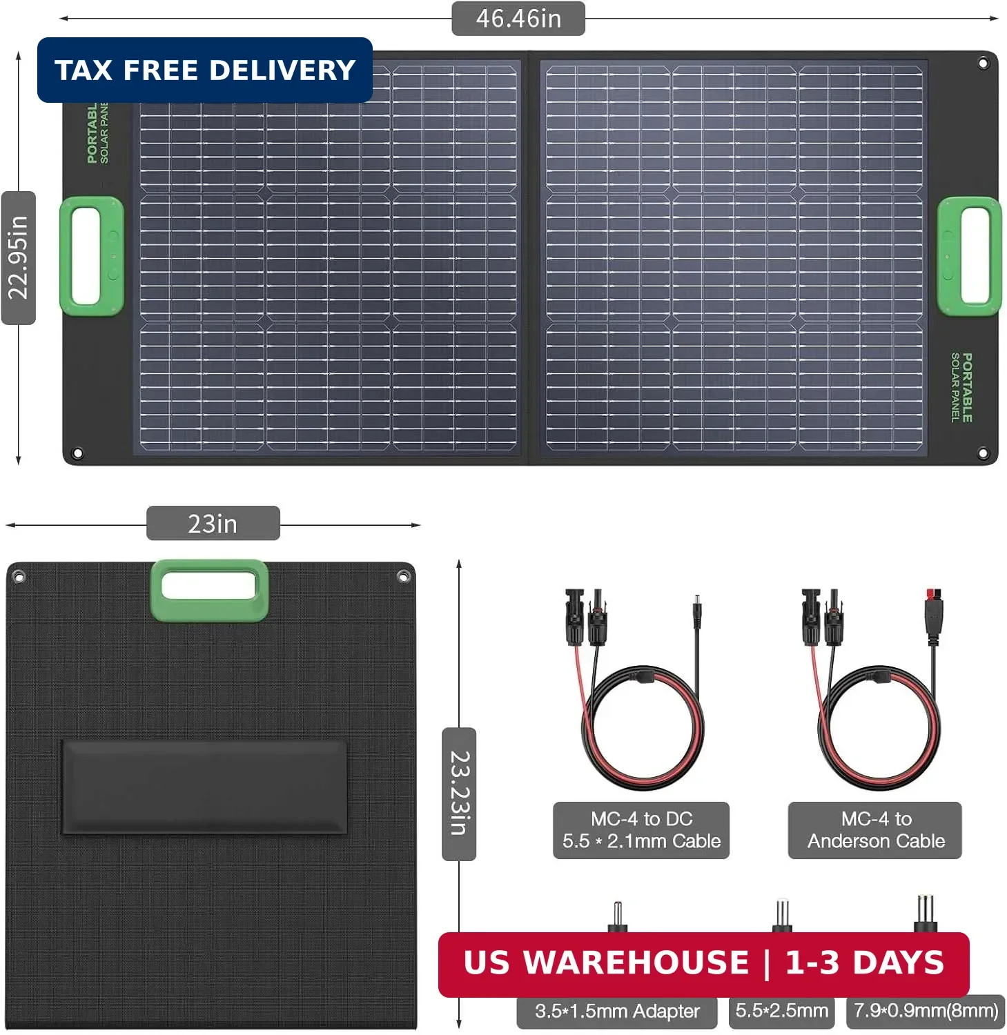100W Portable Solar Panel for Power Station Generator, 20V Foldable Solar Cell S
