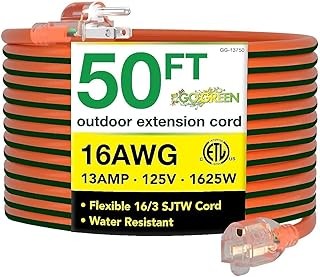 Power By GoGreen Go Green Power Inc. 16/3 50-Foot Outdoor Extension Cord – Heavy