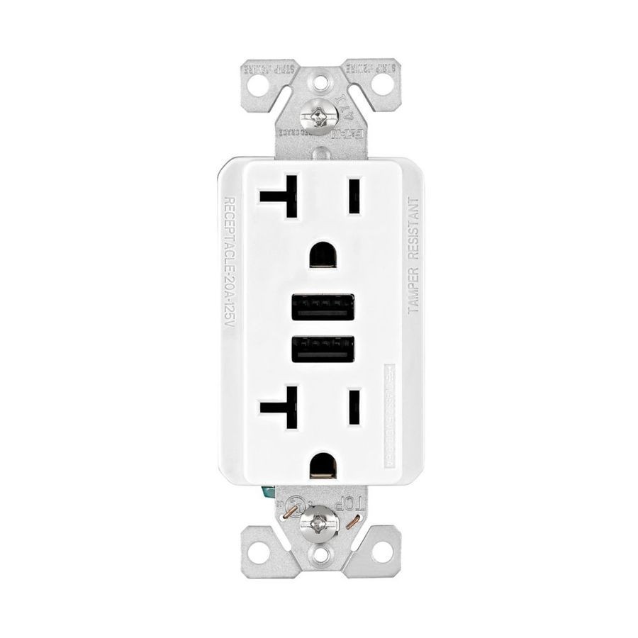 Case of 48 Eaton TR7766 20A Receptacle Outlet W/ USB-A Charger, White TR7766