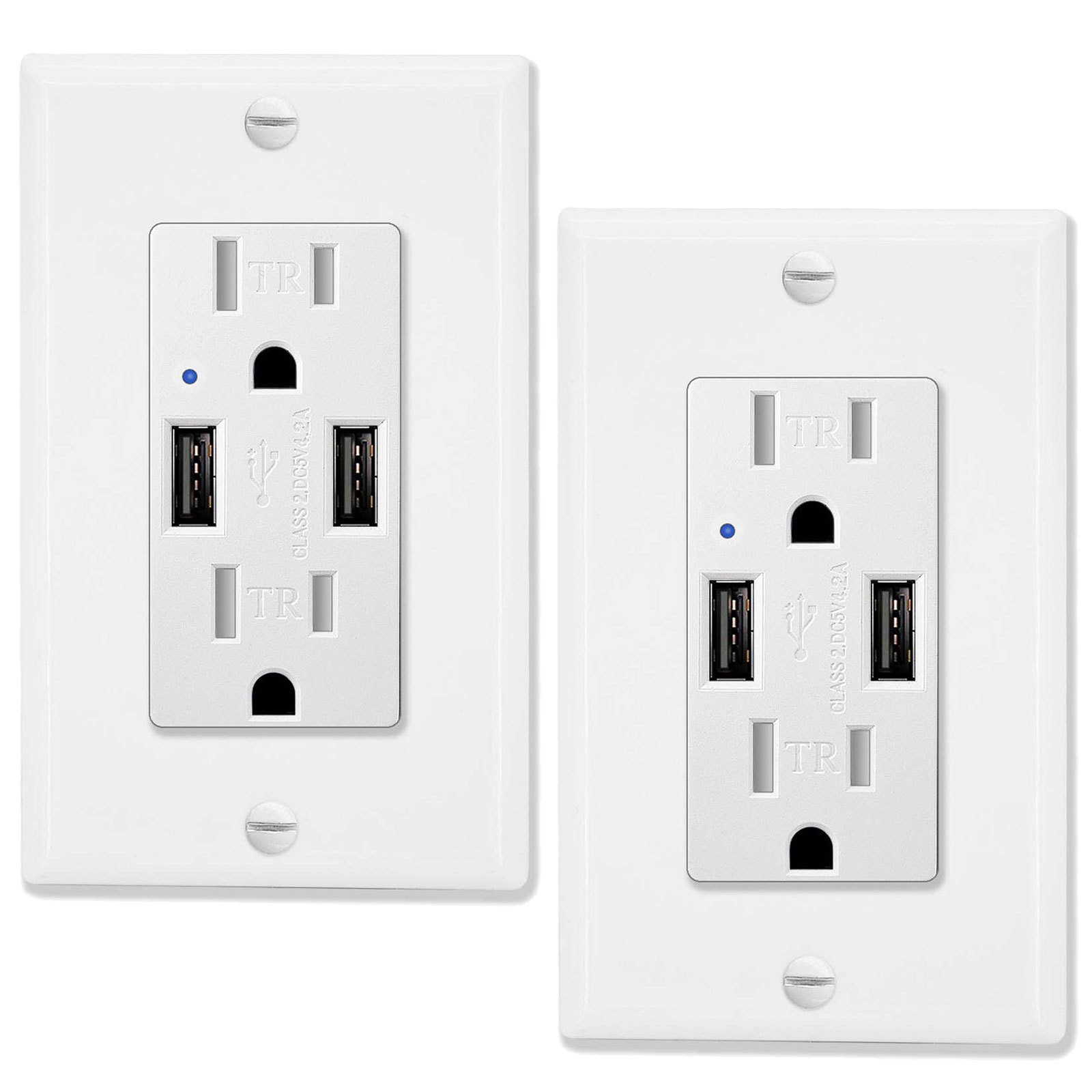 2 USB Ports with 15AMP Dual Outlet Tamper Resistant Wall Socket Standrad Size 2×