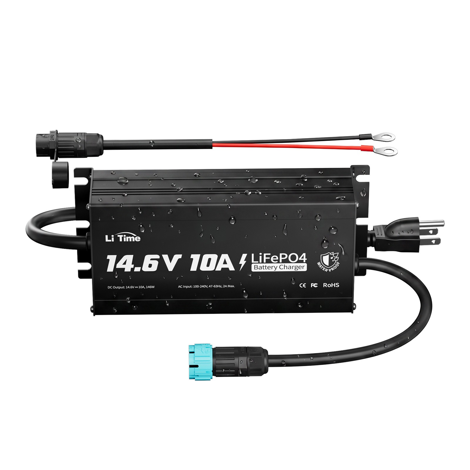 LiTime Waterproof 14.6V 12V 10A LiFePO4 Onboard Charger for Marine-Refurbished