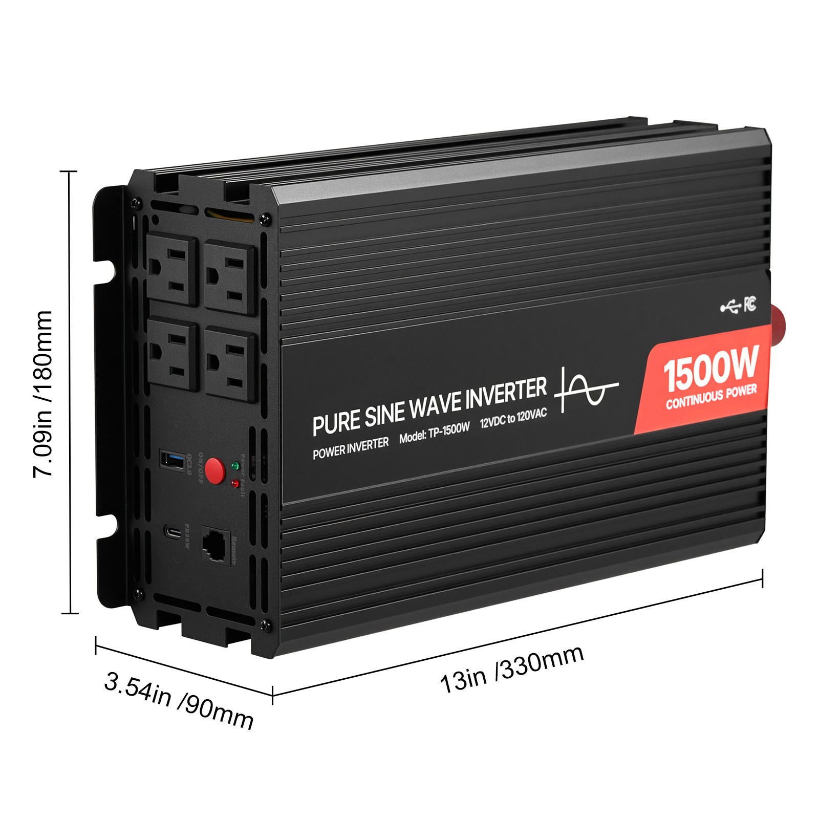 Uimoso 1500W Pure Sine Wave Inverter 12V DC to 120V AC with Remote & USB-C