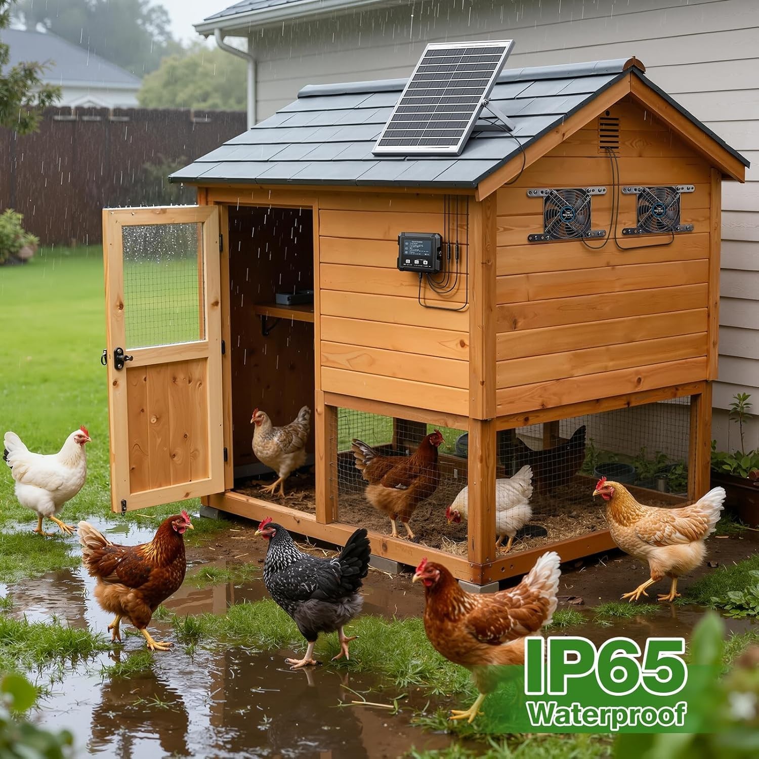 Solar-Powered Chicken Coop Exhaust Fan with Battery & Smart Sensing – 25W Solar