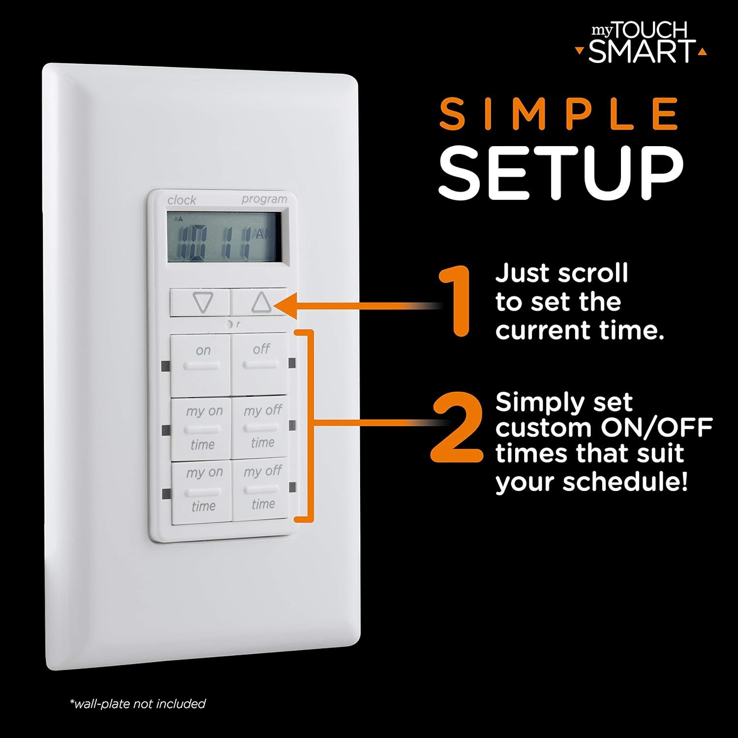 myTouchSmart In-Wall Digital Timer, 4 Programmable 24-Hours, 2 Custom On/Off