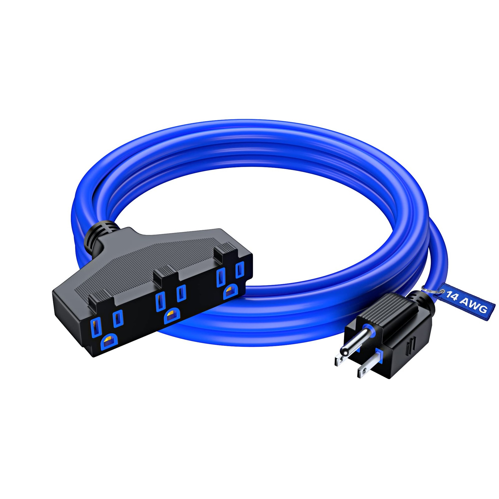Extension Cord 10 Feet, SJTW Extension Cord with Multiple Outlets, 14 Gauge (Blu