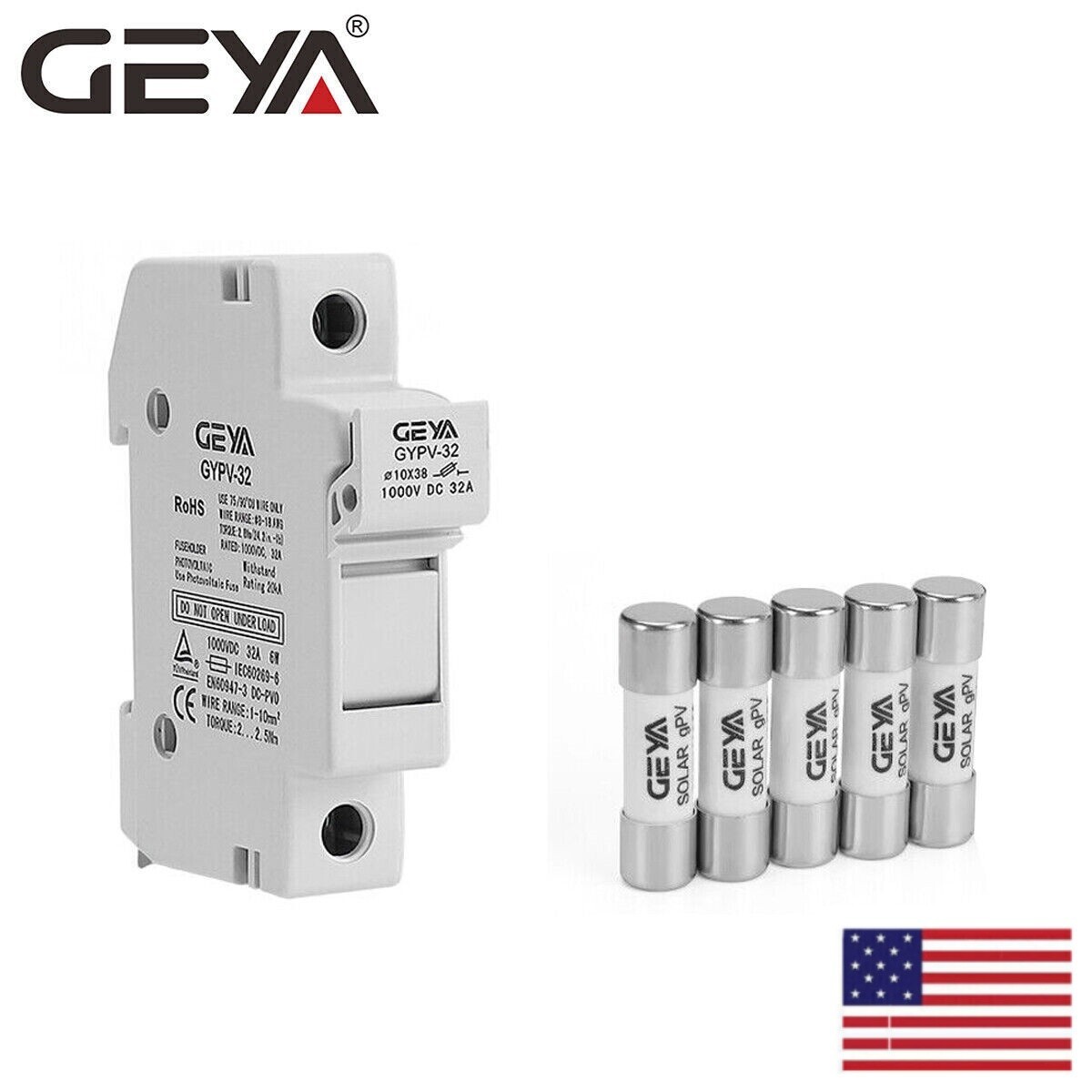 GEYA 10PCS 15/20/25/30Amp Solar PV Fuse DC1000V Protection 10*38mm 20kA