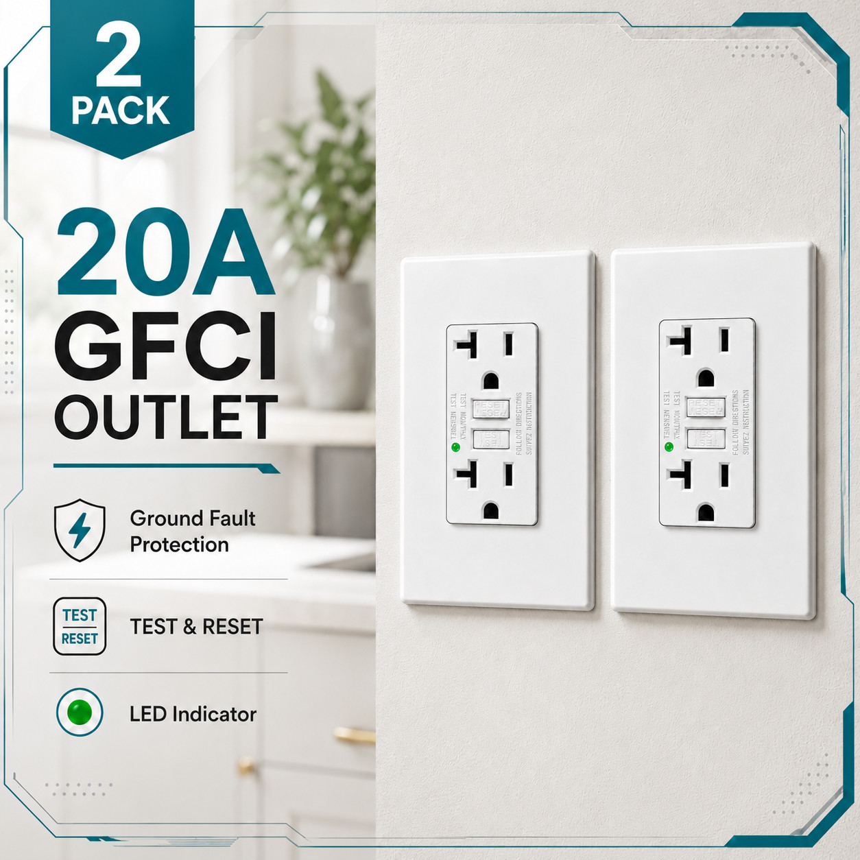 2PK 20 Amp Non Tamper Resistant GFCI Receptacle ETL Listed Indoor Outdoor