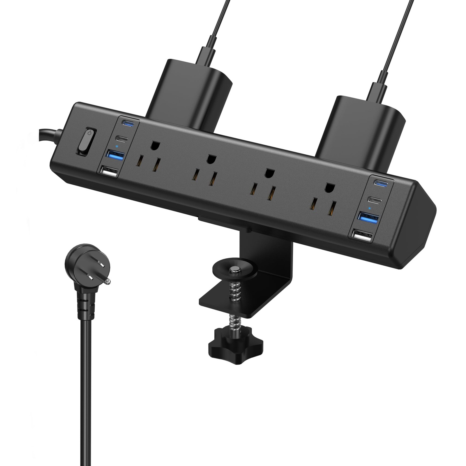 Desk Clamp Power Strip 40W Fast 8 USB C 8 AC Outlets Fits 1.9 In Edge 6 Ft