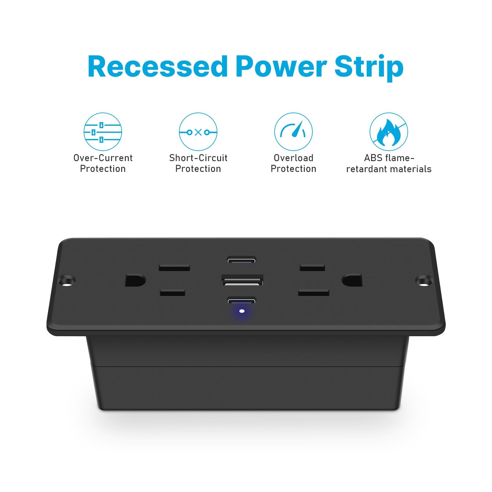 Recessed Power Strip with Outlet and USB C Ports, Furniture Flush Mount Power…