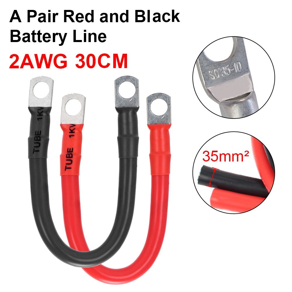 2AWG Battery Cable Pure Copper Battery Inverter Cables with 3/8in Lugs Both Ends