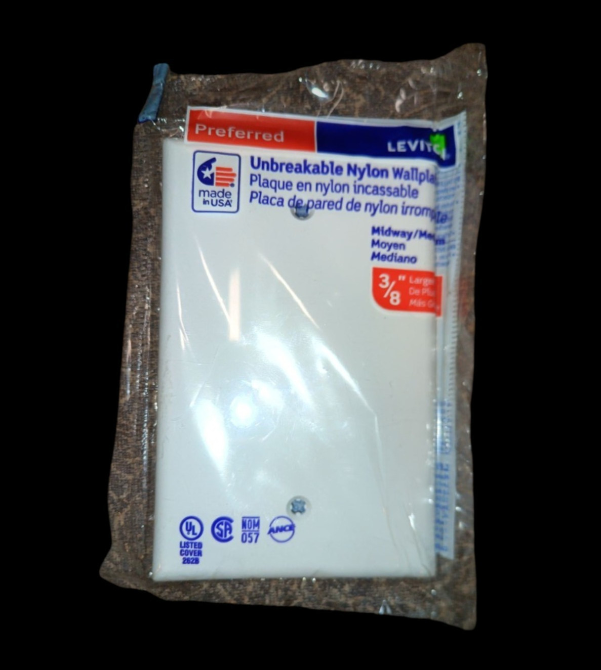 leviton White Blank unbreakable Nylon wallPlate Midway/Midsize brand new!