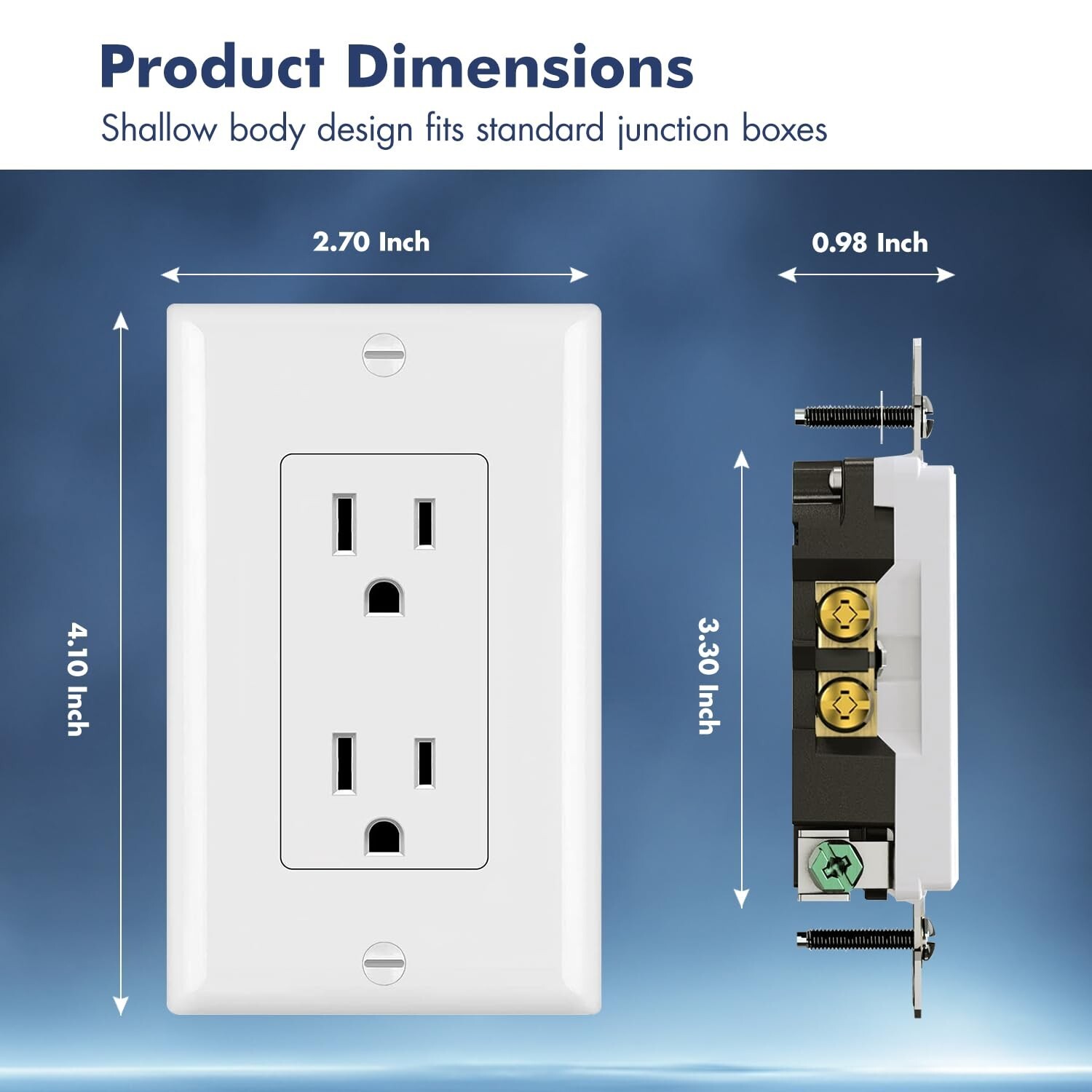 50Pack Outlet Socket, Decora Duplex Receptacle 15 A, 125 V,Non-Tamper Resistant