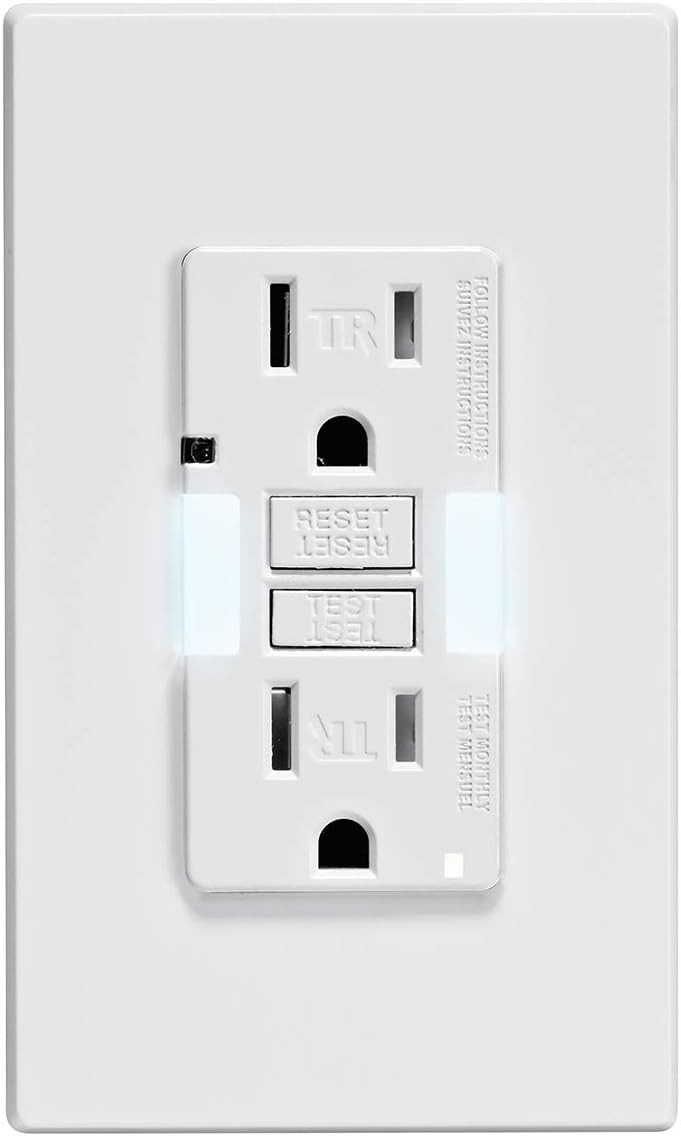 GFCI Outlet with Guidelight 15 Amp Self Test Tamper-Resistant LED Indicator