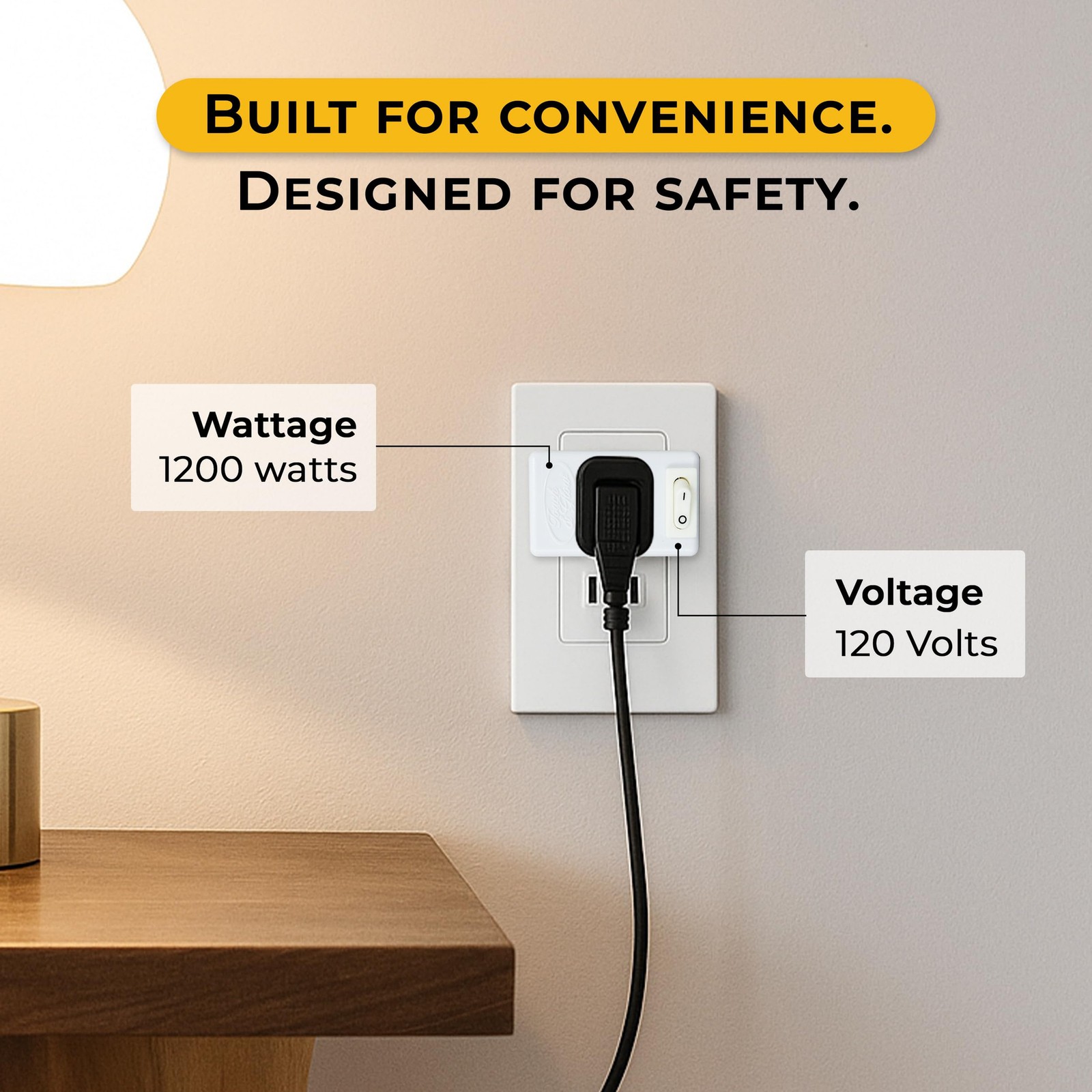 Touch & Glow – 2 Prong Outlet Switch – Single Port Outlet Extender with On/Off S
