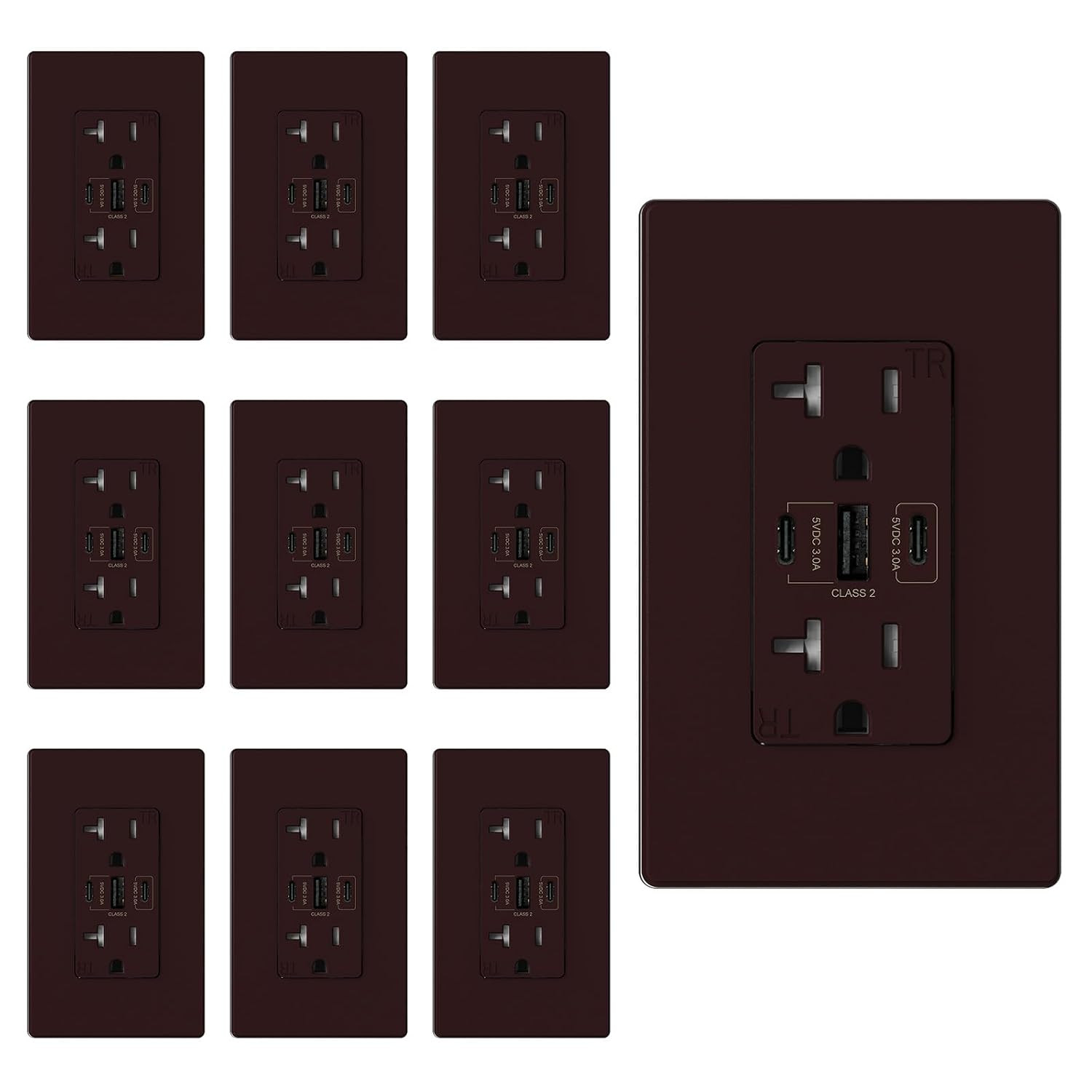 USB Outlets, 30W 6.0 Amp USB C Outlets Receptacles, 3-Port USB Wall Outlet, 15 A