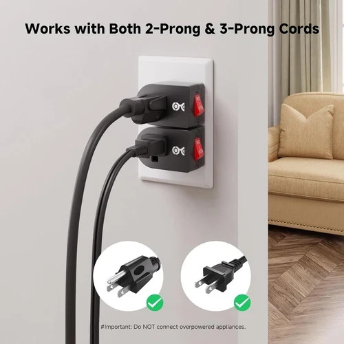 3 Pack Grounded Outlet With ON Off Switch Single Plug In Power Button Black NEW
