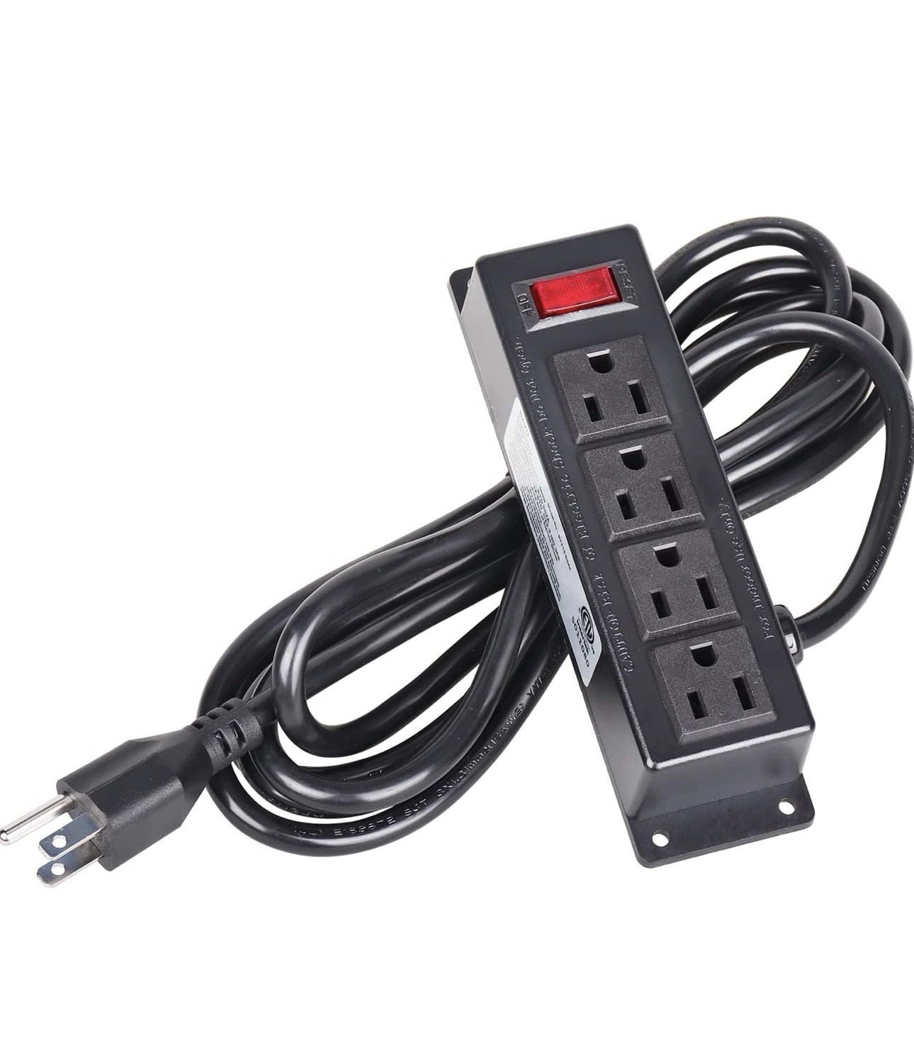 BAYYU Wall-Mount Power Strip 4 Outlets Switch 3m Cable Black 125V