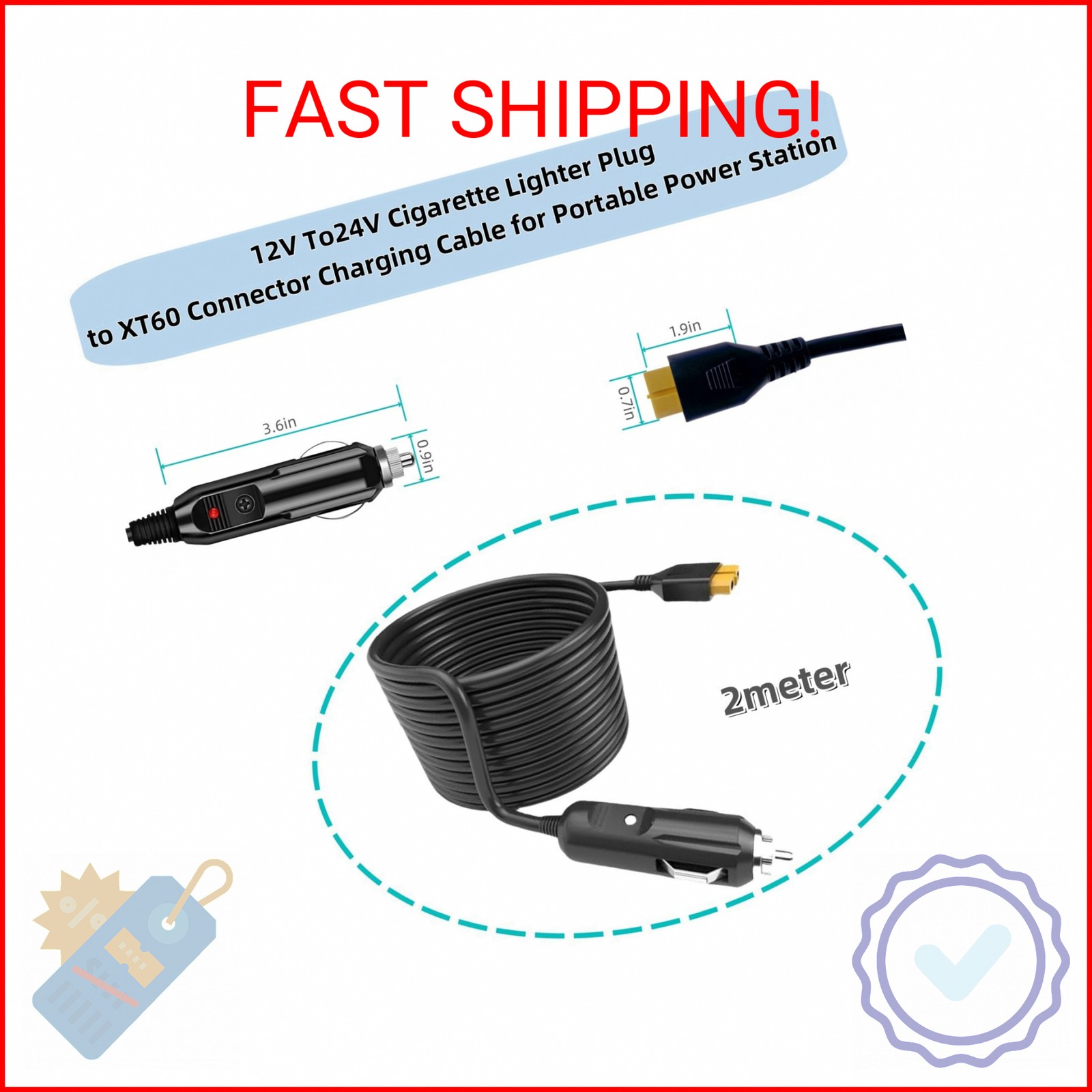 6.8FT Portable12V/24V Car Charger Suitable Compatible Ecoflow Delta/River, Bluet