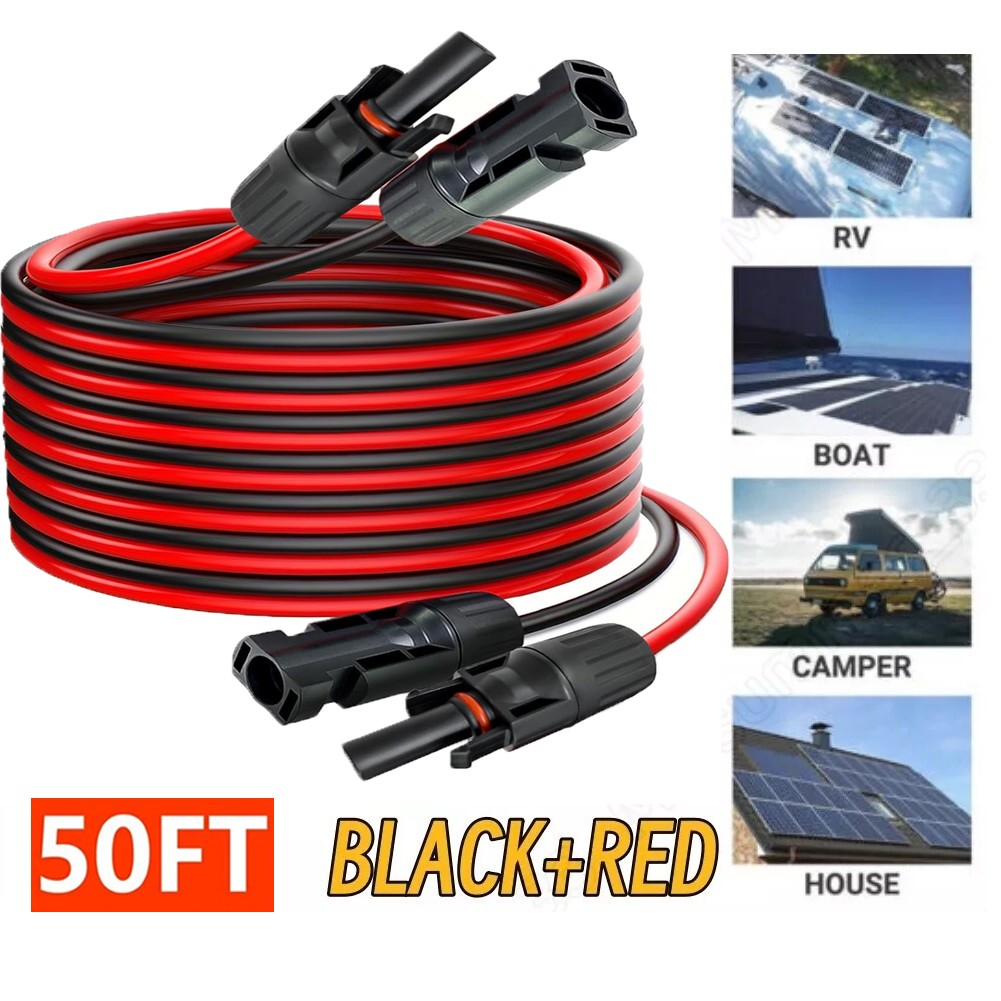100FT 10 AWG Solar Panel Extension Cable PV Wire Solar Connectors Pair 6mm²