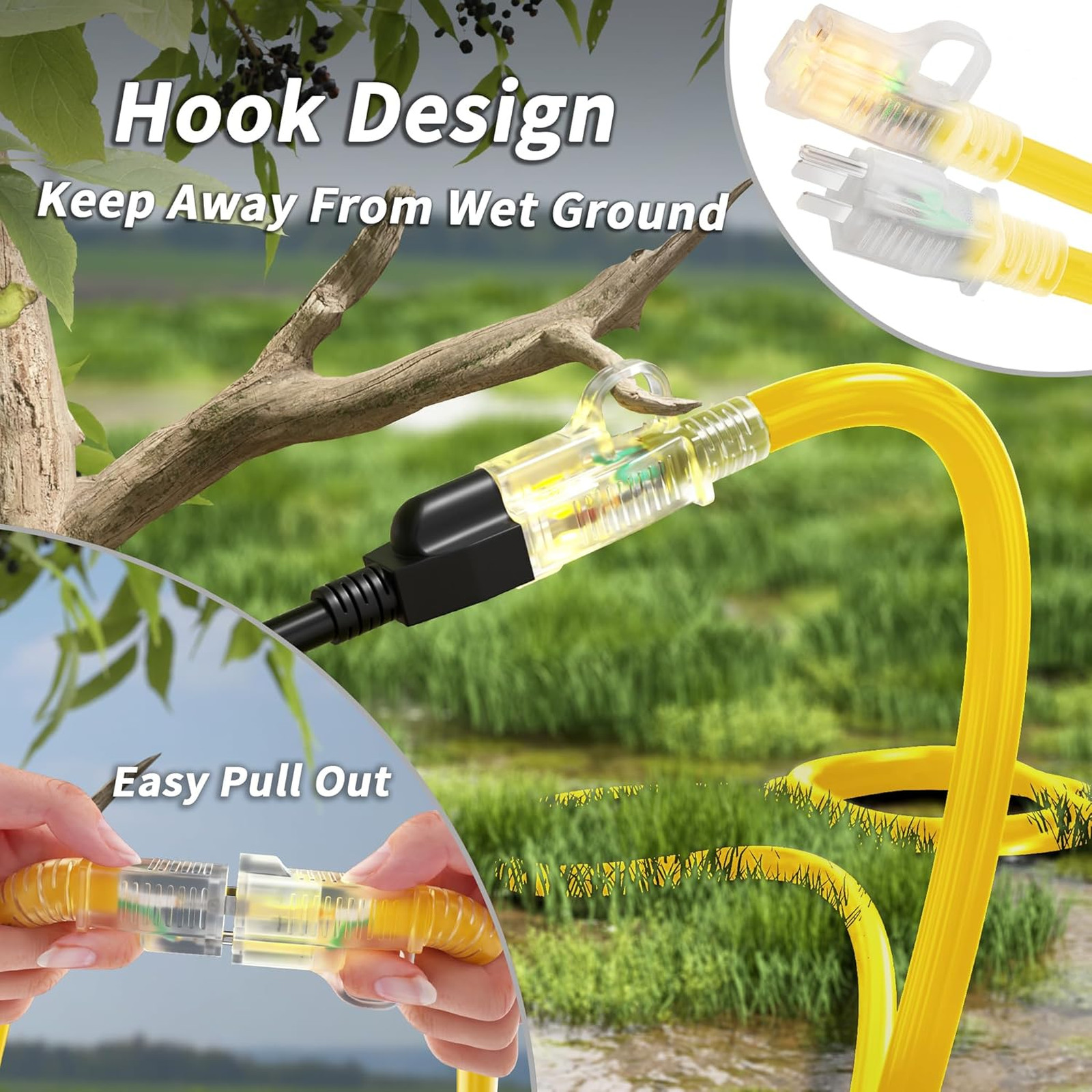 200 ft Extension Cord 14 Gauge Yellow Waterproof with Lighted Indicator Outdoor