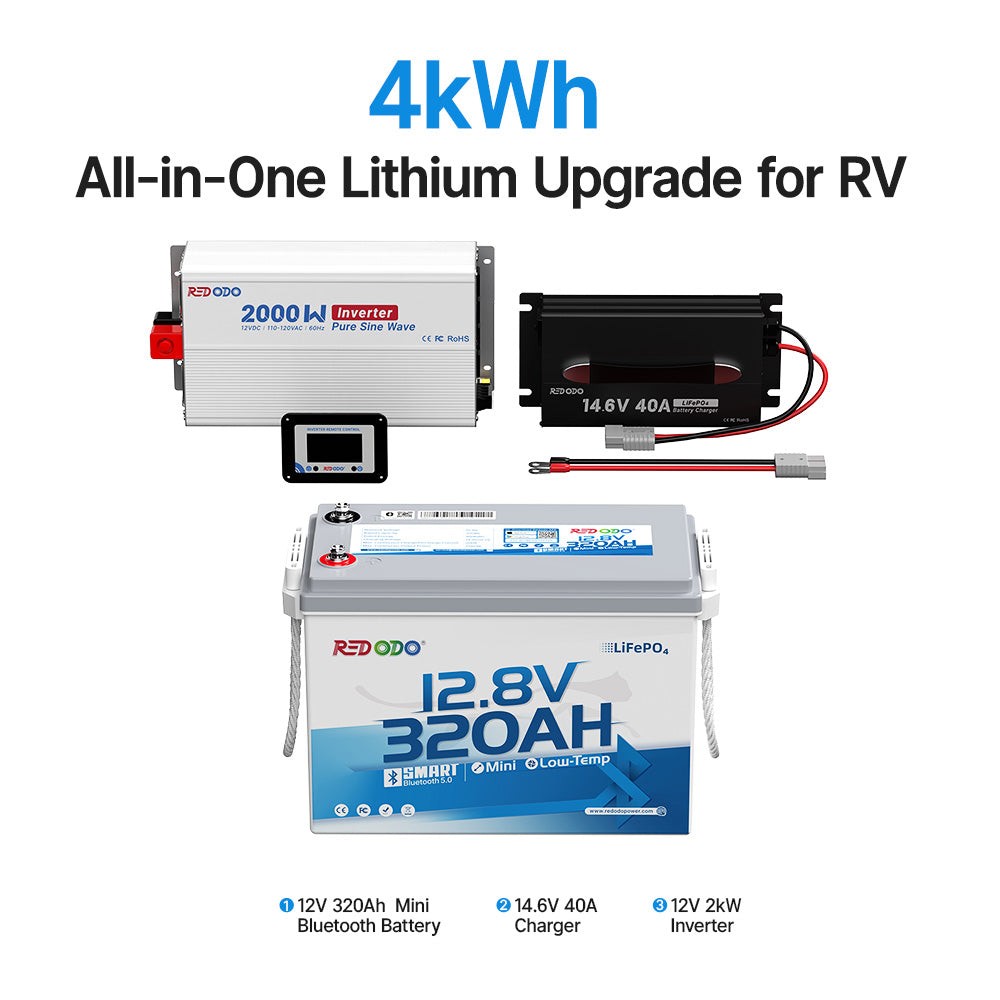 Redodo 12V 320Ah Mini Bluetooth LiFePO4 Battery LEAD-TO-LITHIUM RV Upgrade Kit
