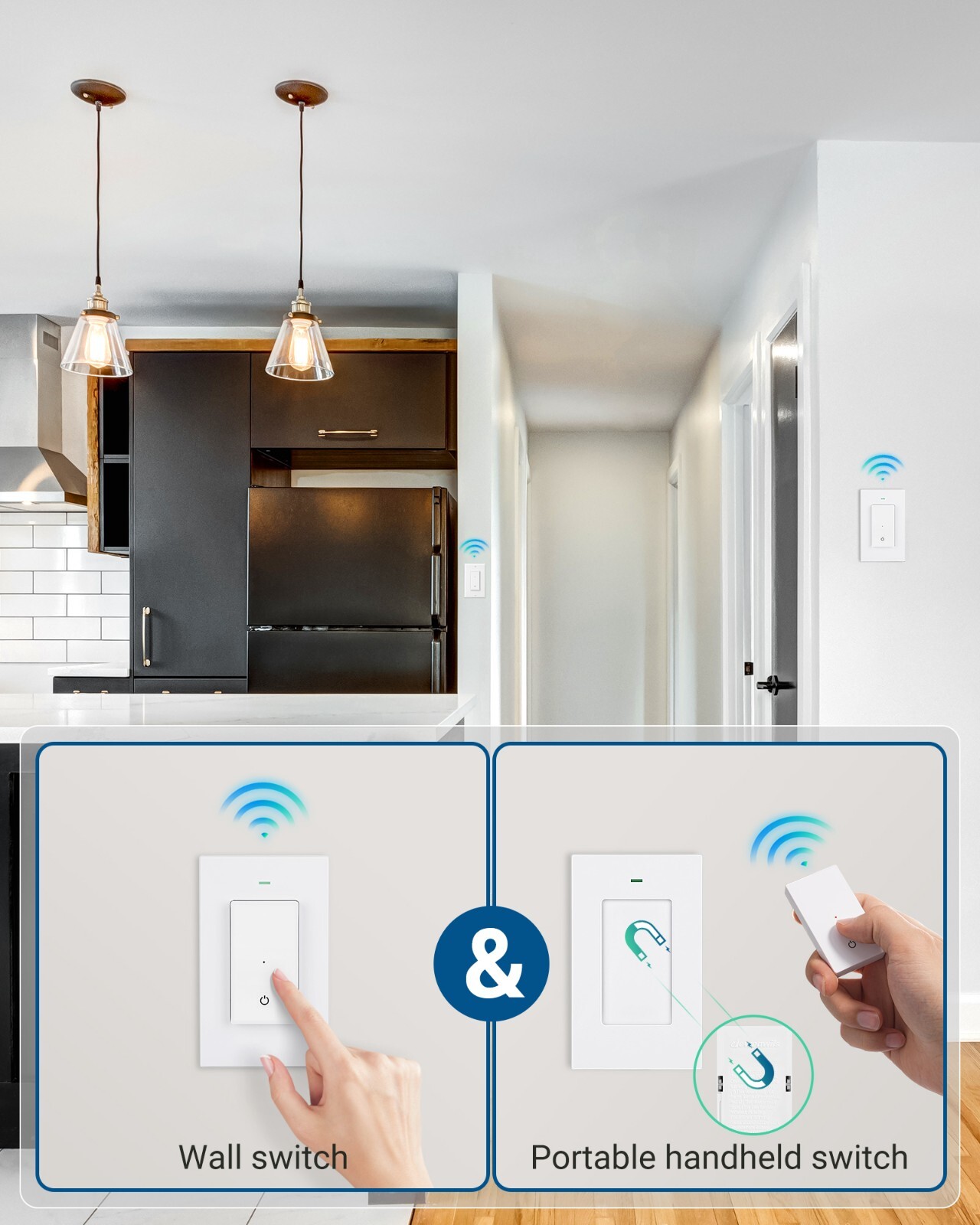 DEWENEILS 3 Way Wireless Light Switch,125V Wireless Light Switch and Receiver