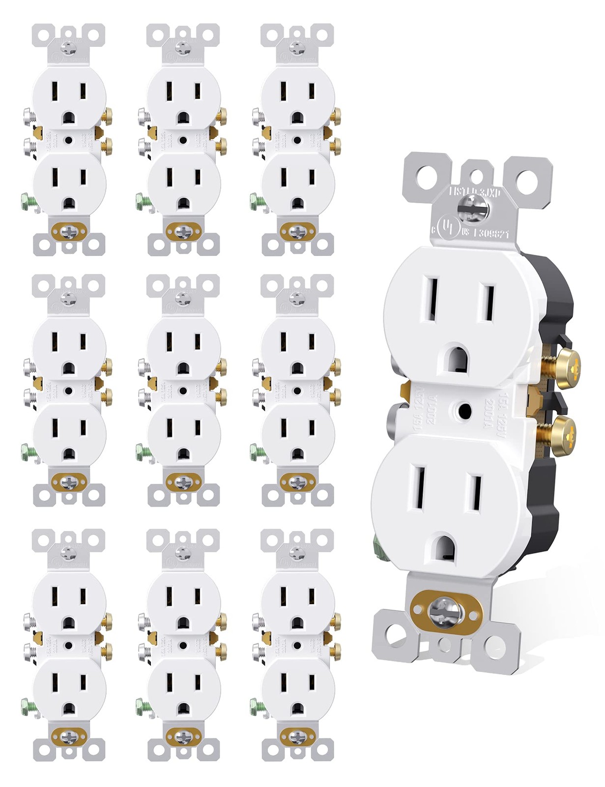 AIDA 10-Pack 15A 125V Heavy-Duty Duplex Receptacle Outlet Electrical UL Listed