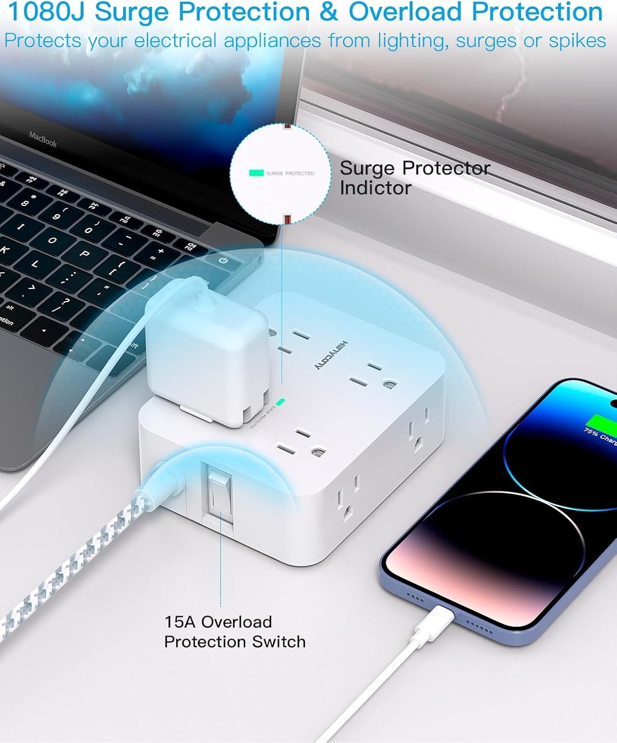 Brand New Surge Protector Power Strip with USB-C, 8 Outlets, 4 USB Ports, 5ft…