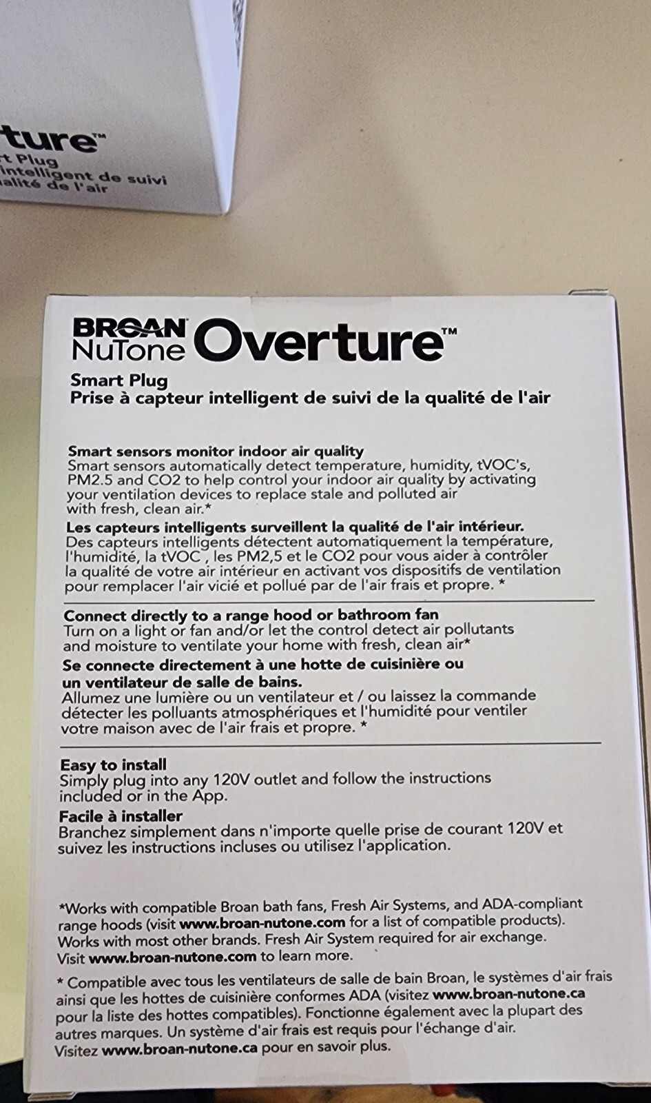 NuTone Overture Indoor Air Quality Smart Plug (BIAQSP100P)-Brand New