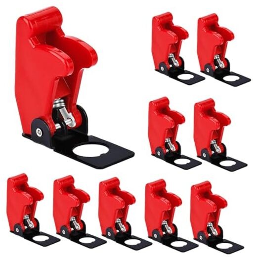 10Pcs 12mm/0.47inch Mounting Hole Safety Flip Covers Dustproof Waterproof Red