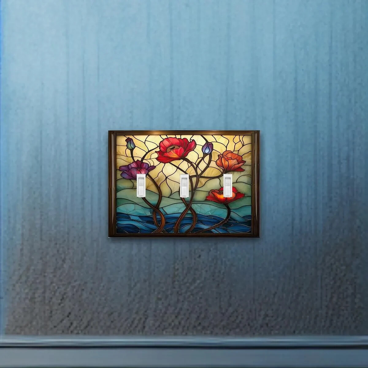 Stained glass Poppies Light Switch Plate Outlet covers switch plate wall decor