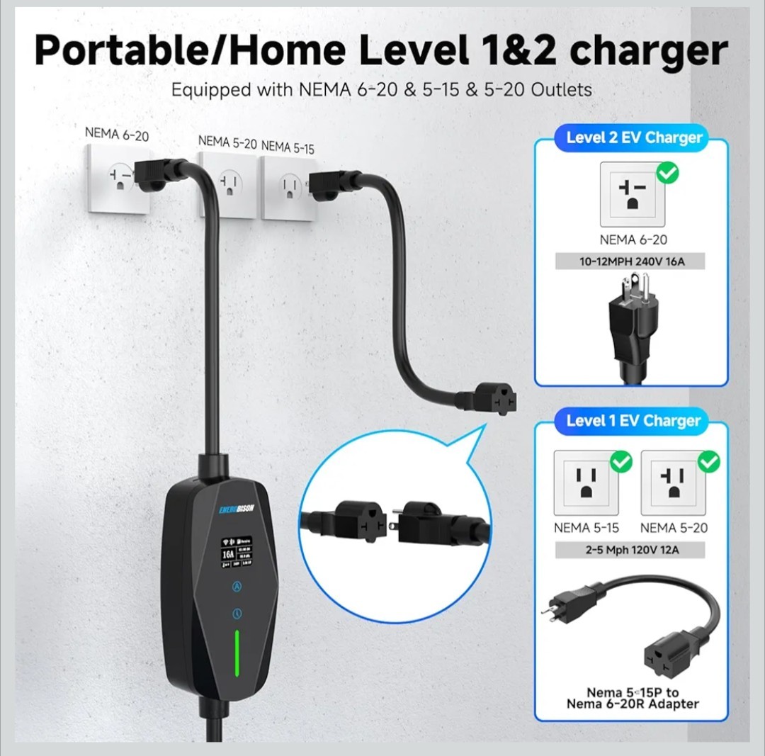 Engerbison Level 1&2 Portable EV Charger (WiFi) with App Control, 8-16Amp…