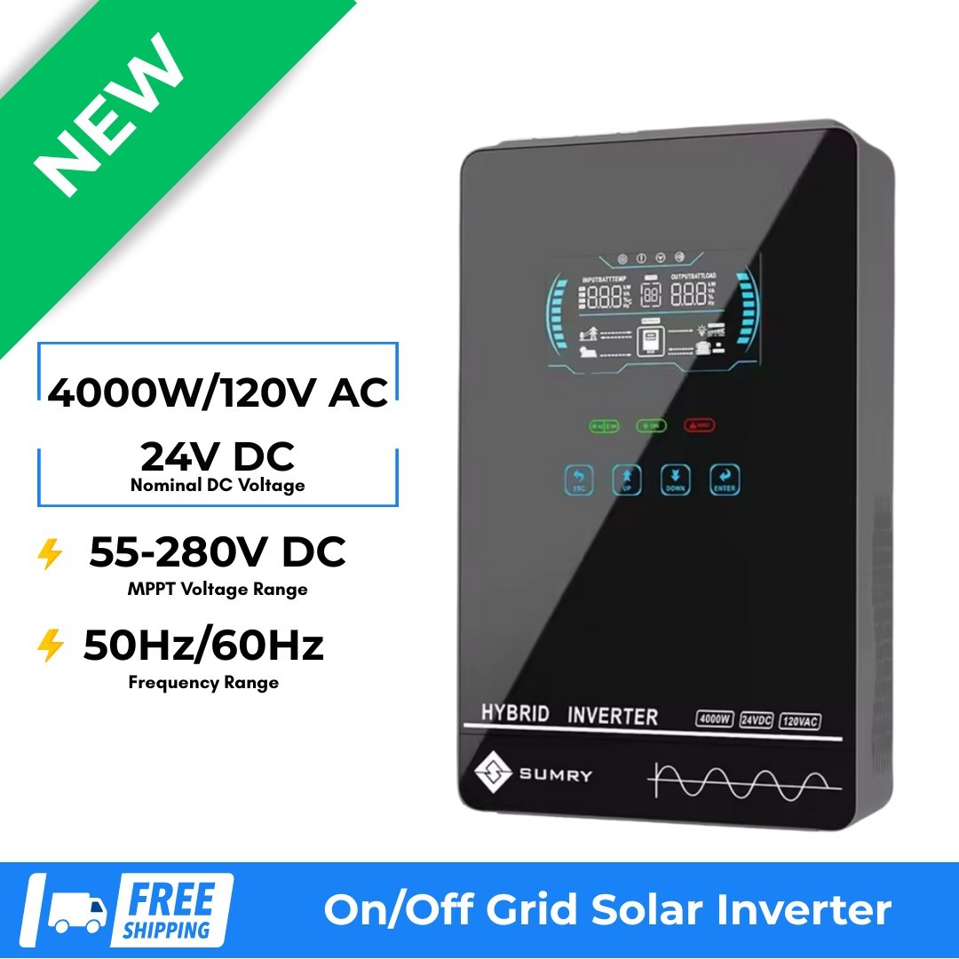 Sumry 4KW 24V DC Hybrid Inverter MPPT 140A Solar Charger 120V AC Pure Sine Wave