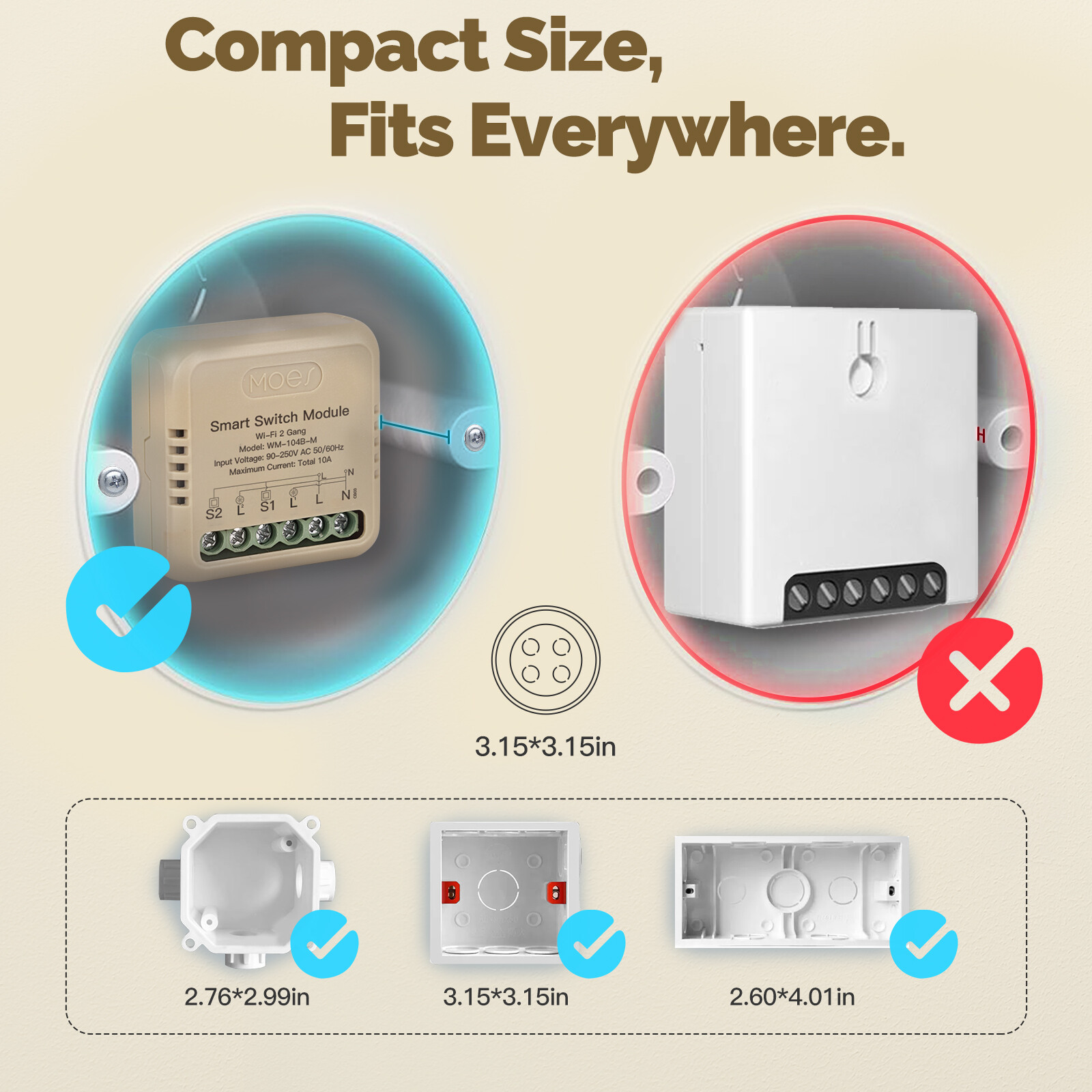 MOES WiFi Mini Smart Light Switch Relay Module 3-Way 10A Alexa Google APP Timer