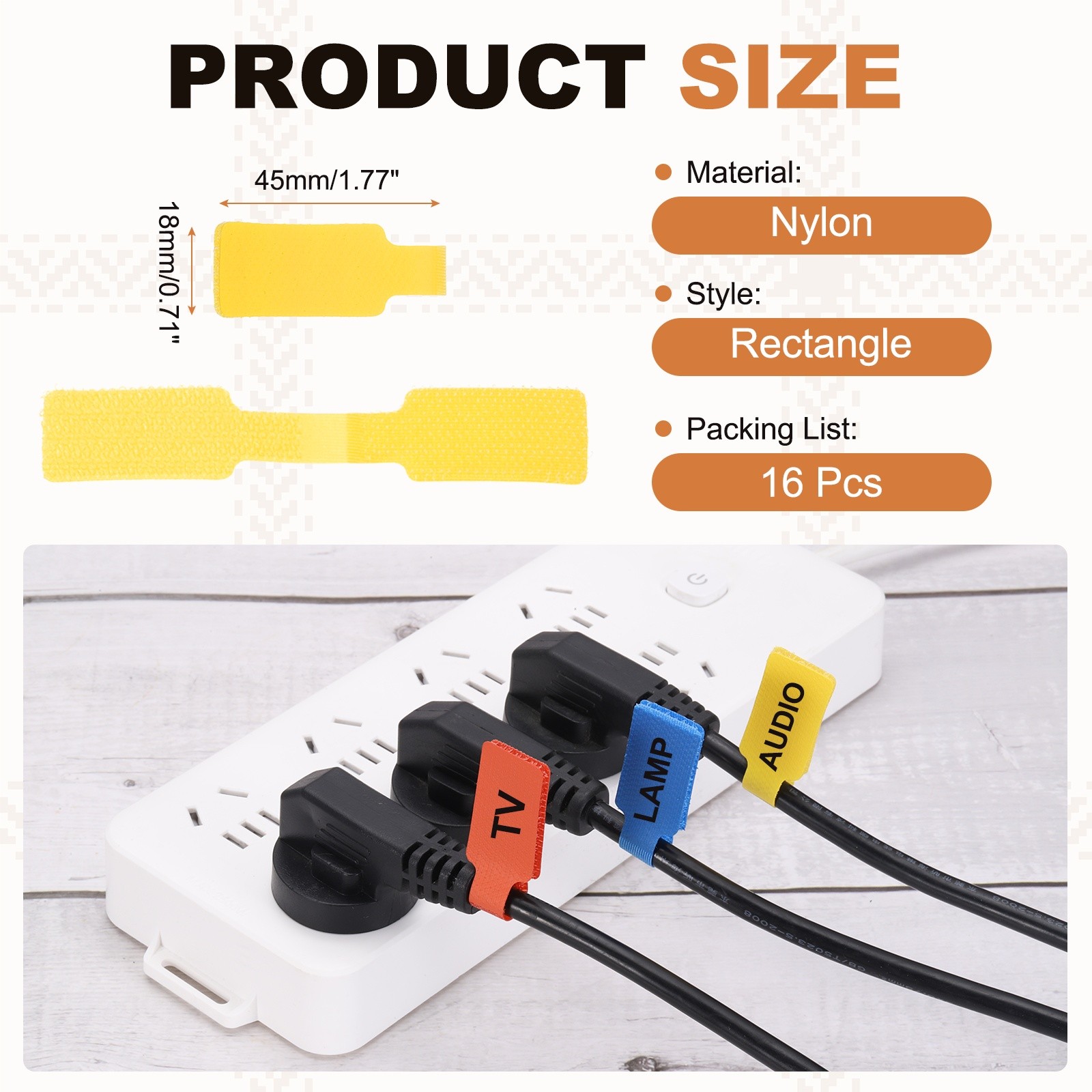 16Pcs 1.8″ Rectangle Cable Labels Tags Yellow