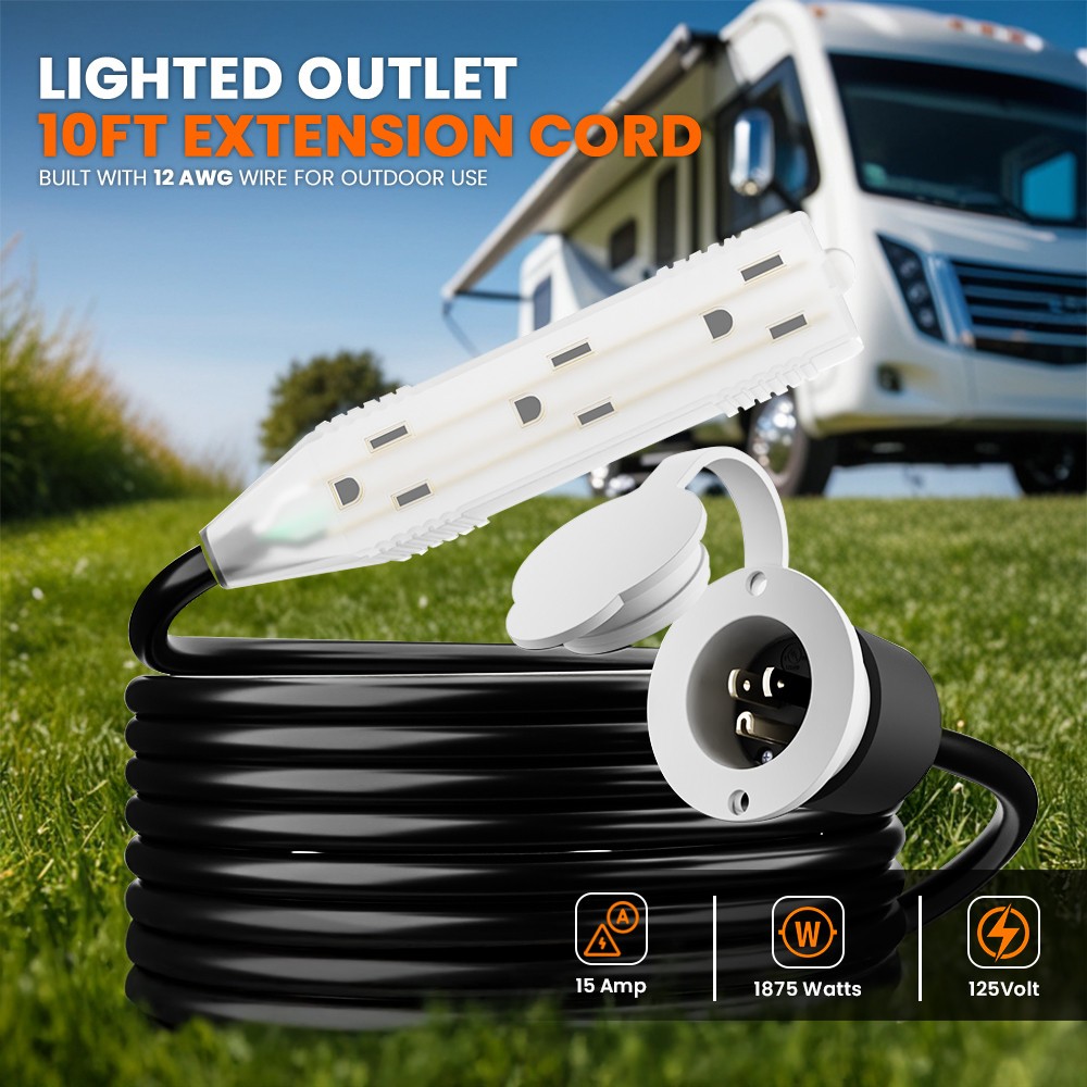 Trailer 15A 110 120V Ac RV Marine Power Flanged Inlet Port Plug 10FT Cord GCP1