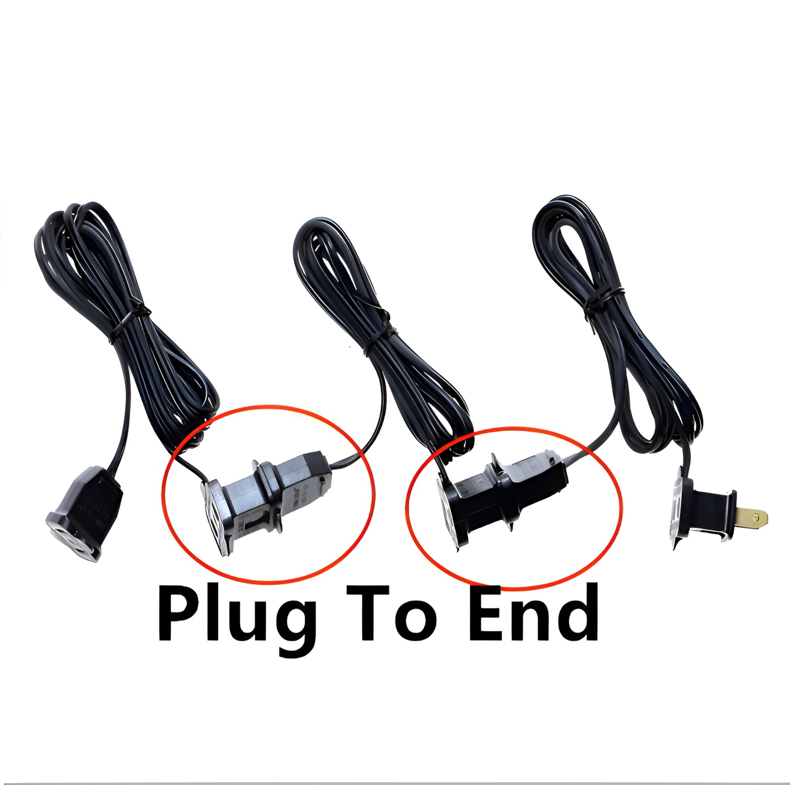 3 Pack 6FT 2Pin Extension Cord For Christmas Lights Indoor Black AC 120 Volts