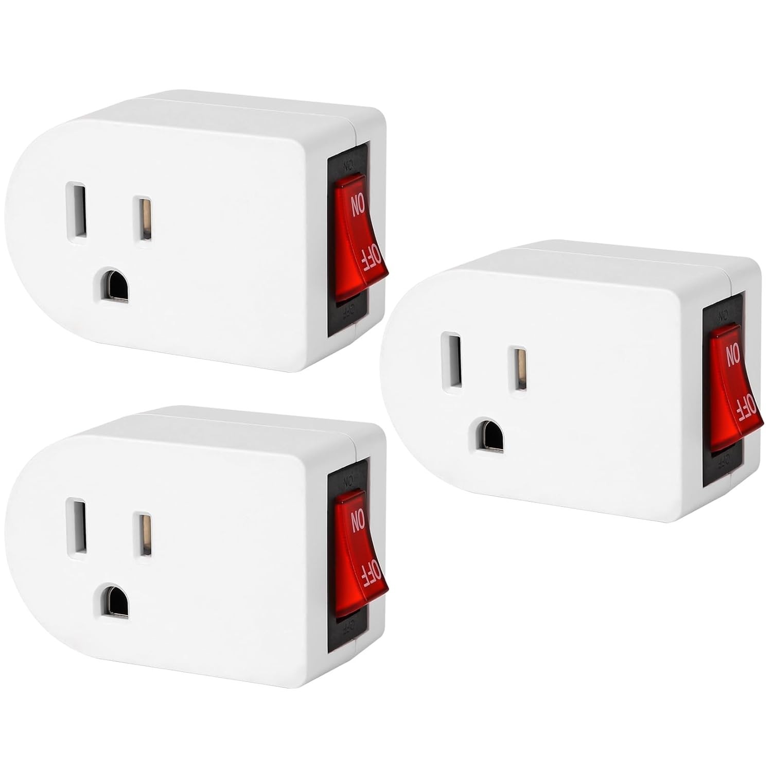 VSEER Grounded Outlet with ON Off Switch, Wall Tap Adapter Single Outlet 3 Pack