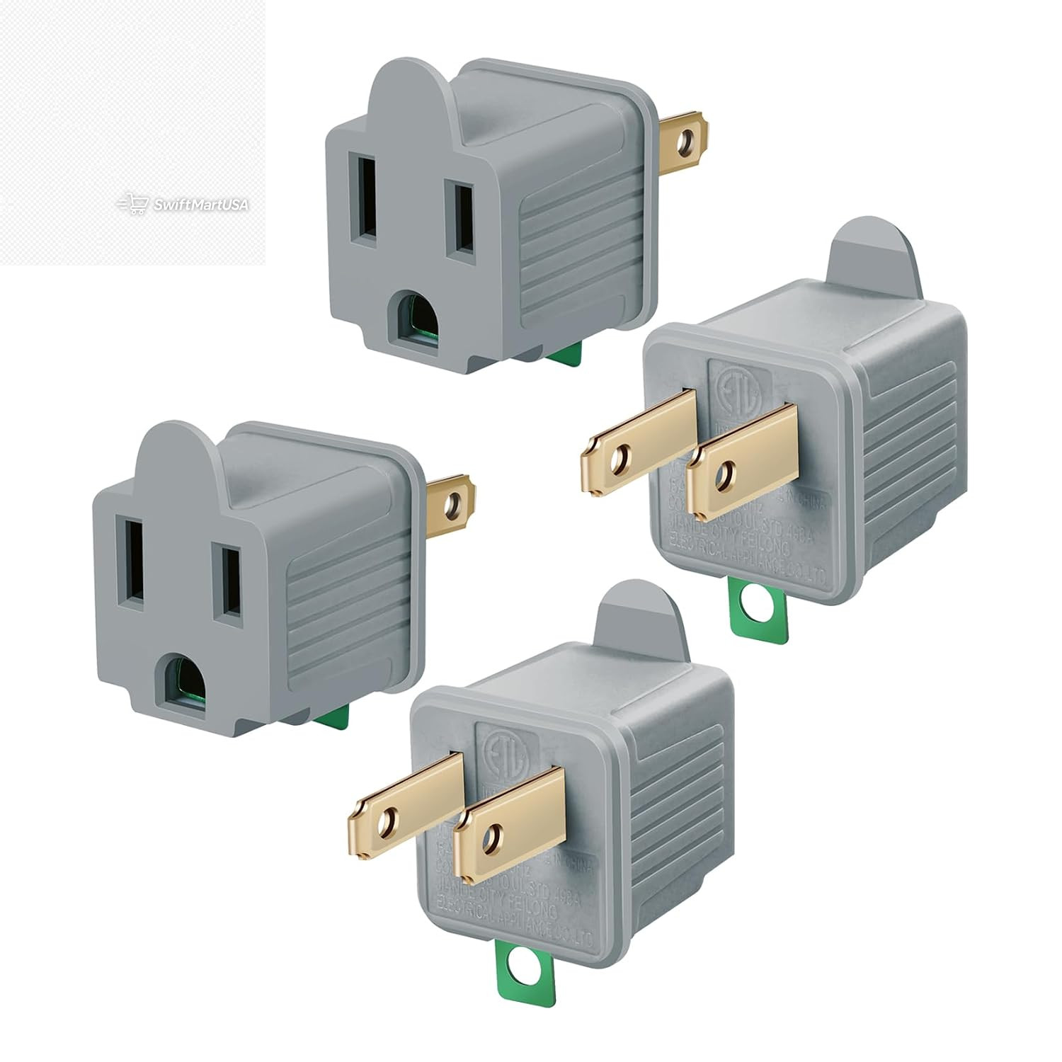 Grounded Adapter 3-Prong to 2-Prong Outlet Converter 3 Pin to 2 Pin Plug(2 Pack)
